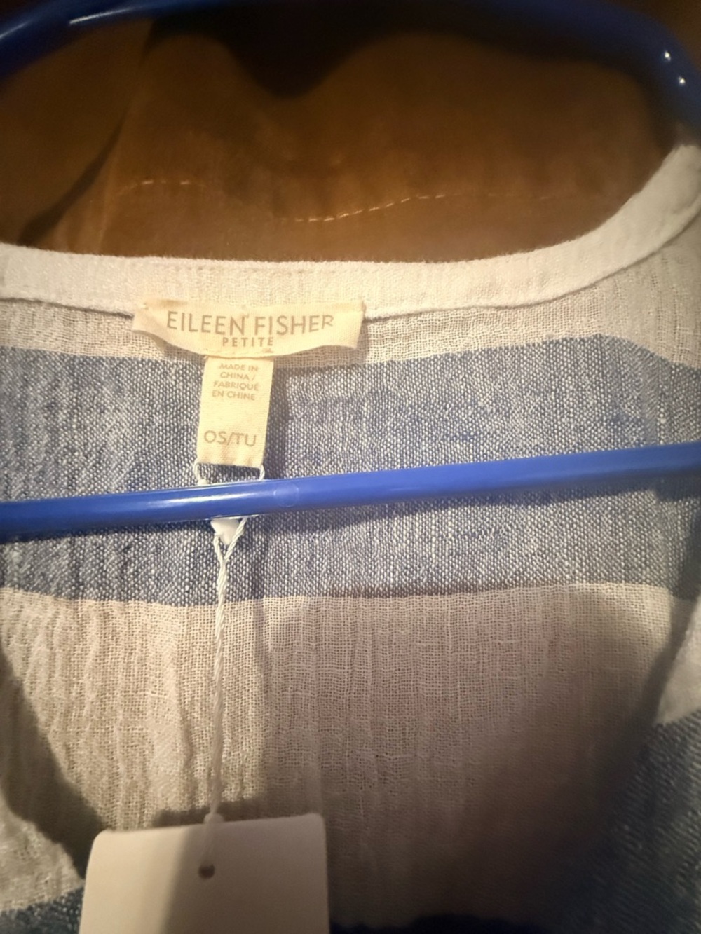 Eileen Fisher Blue and White Striped V-Neck Tunic Dress - Picture 10 of 11